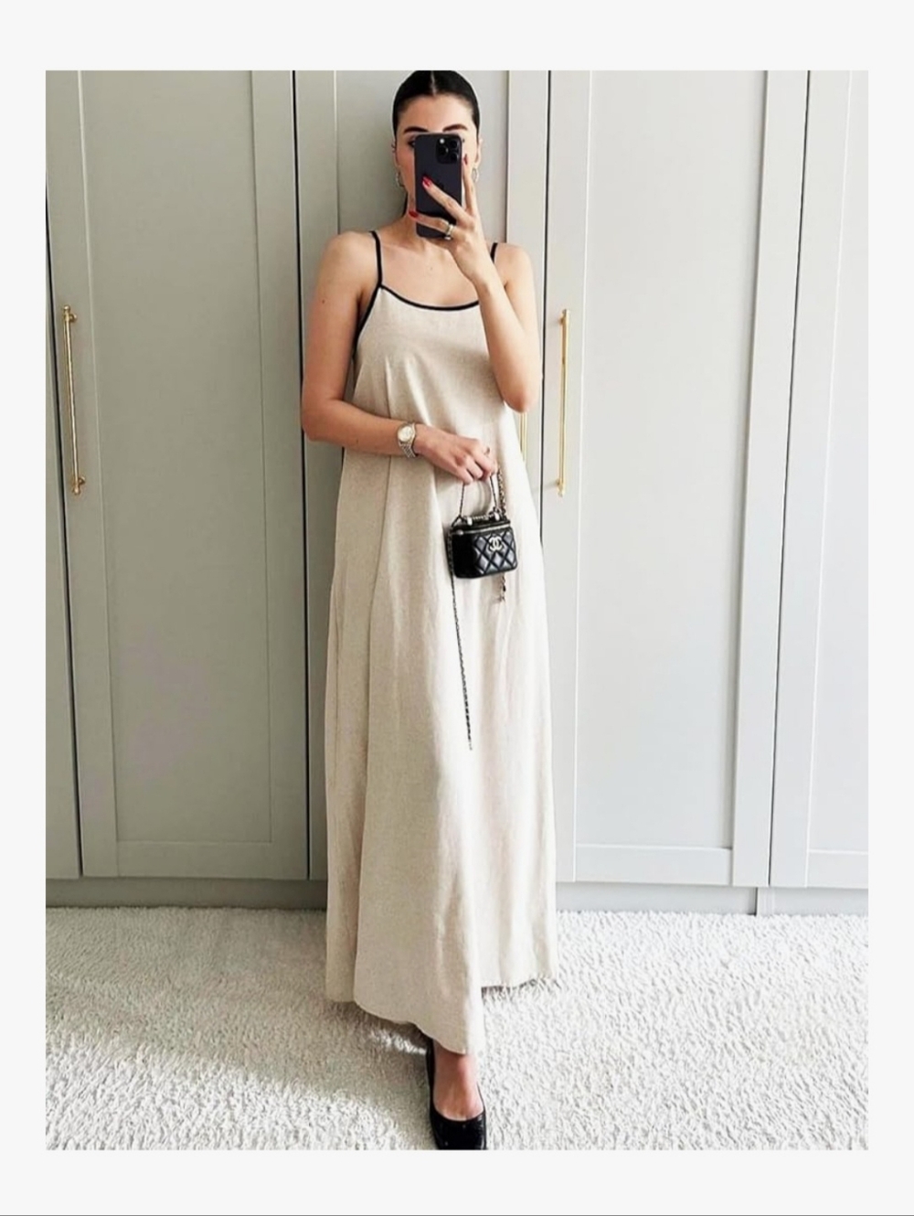 NWT Shy Velvet Collection Women's Contrast Straps Maxi Dress Natural Flax XS